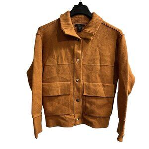Tahari Sweater Blazer Women XS Brown Stretchy Knit Cardigan Exposed Seams Office